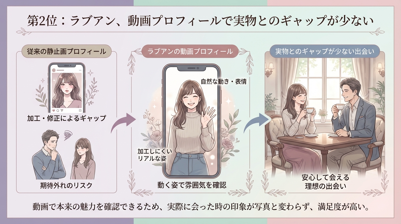 第2位:ラブアン、動画プロフィールで実物とのギャップが少ない